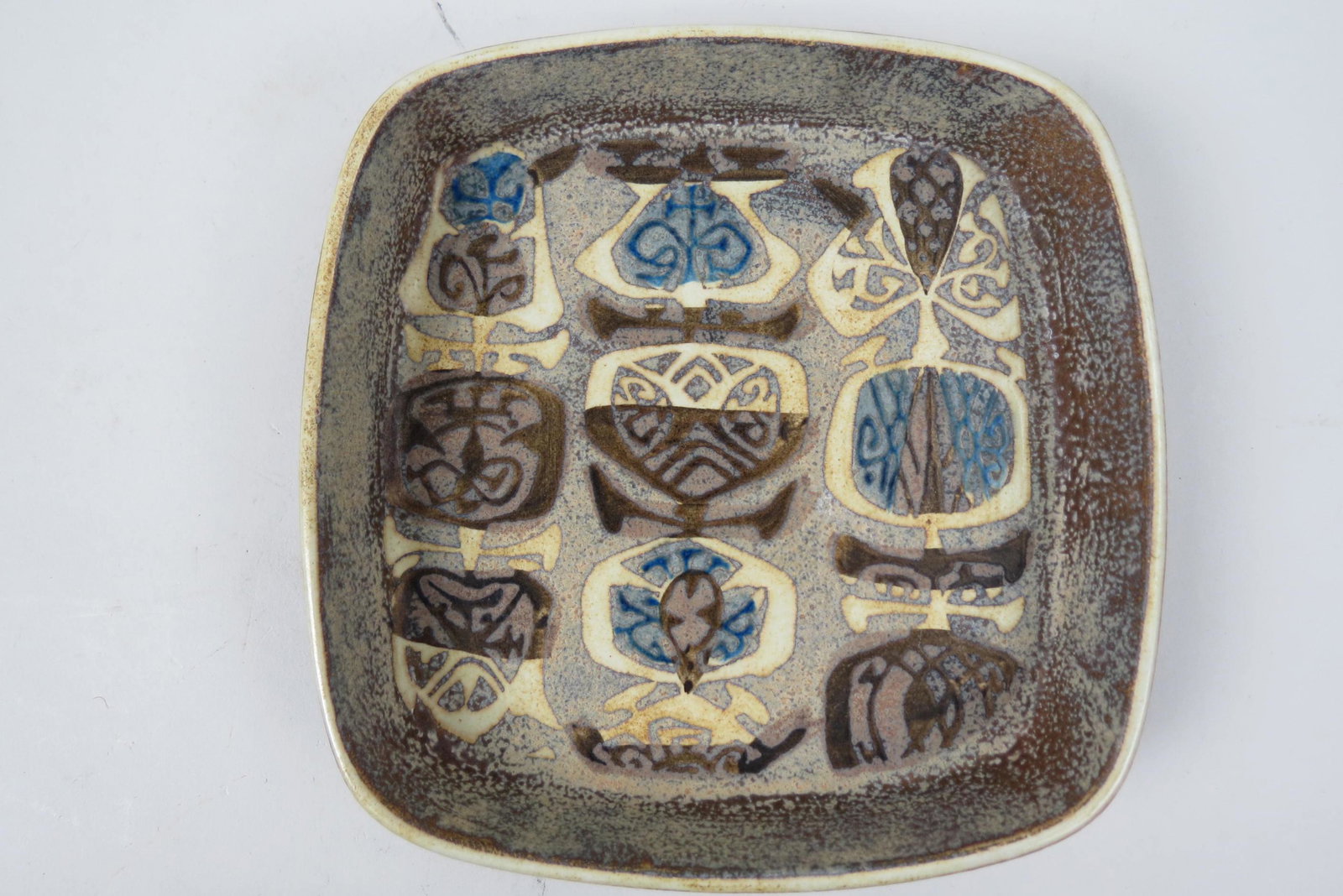 Royal Copenhagen Faience Pottery Dish,: mid-century modern, 8", signed, excellent.