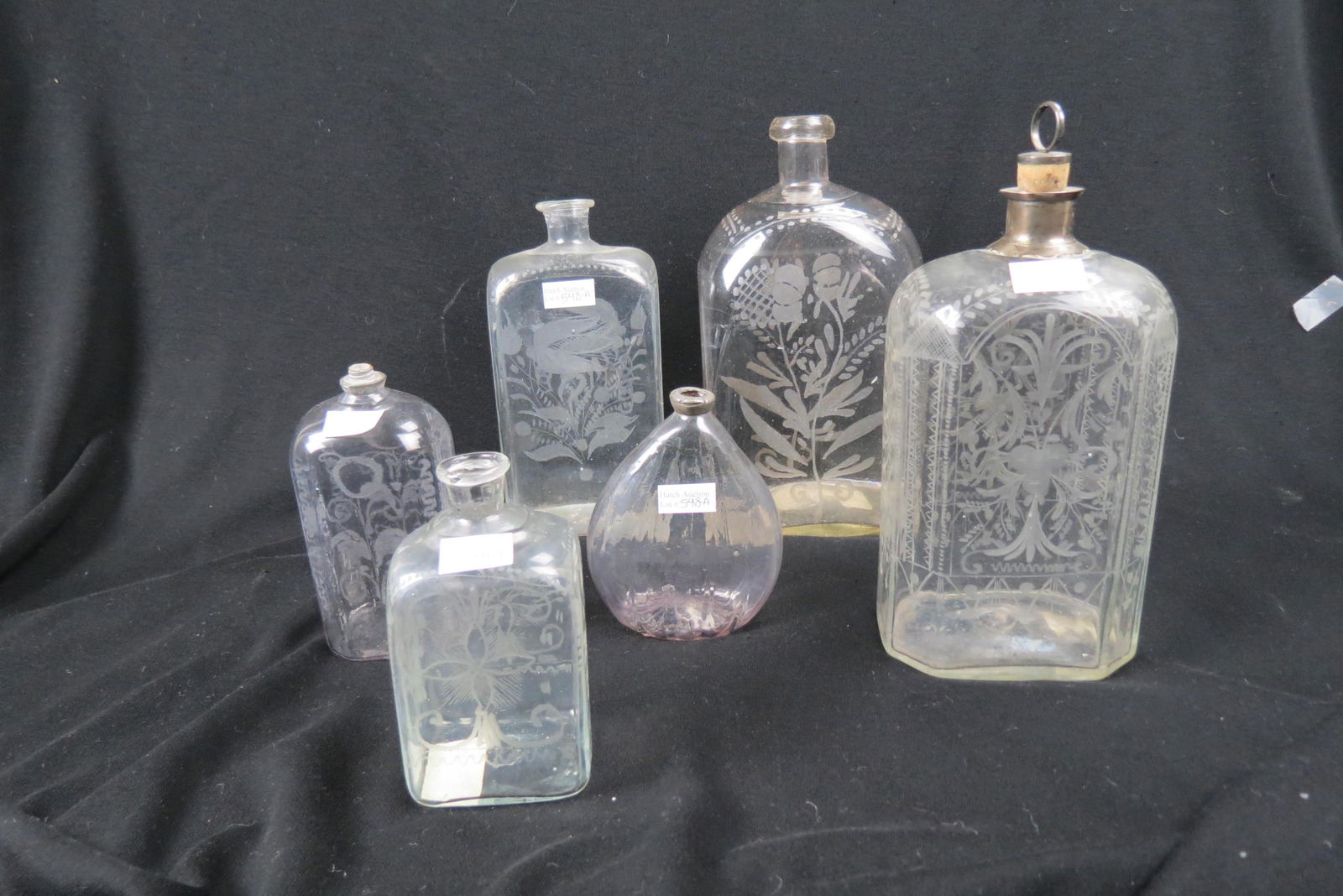 6 Early American Steigel Type Glass Bottles, (1 of 6)