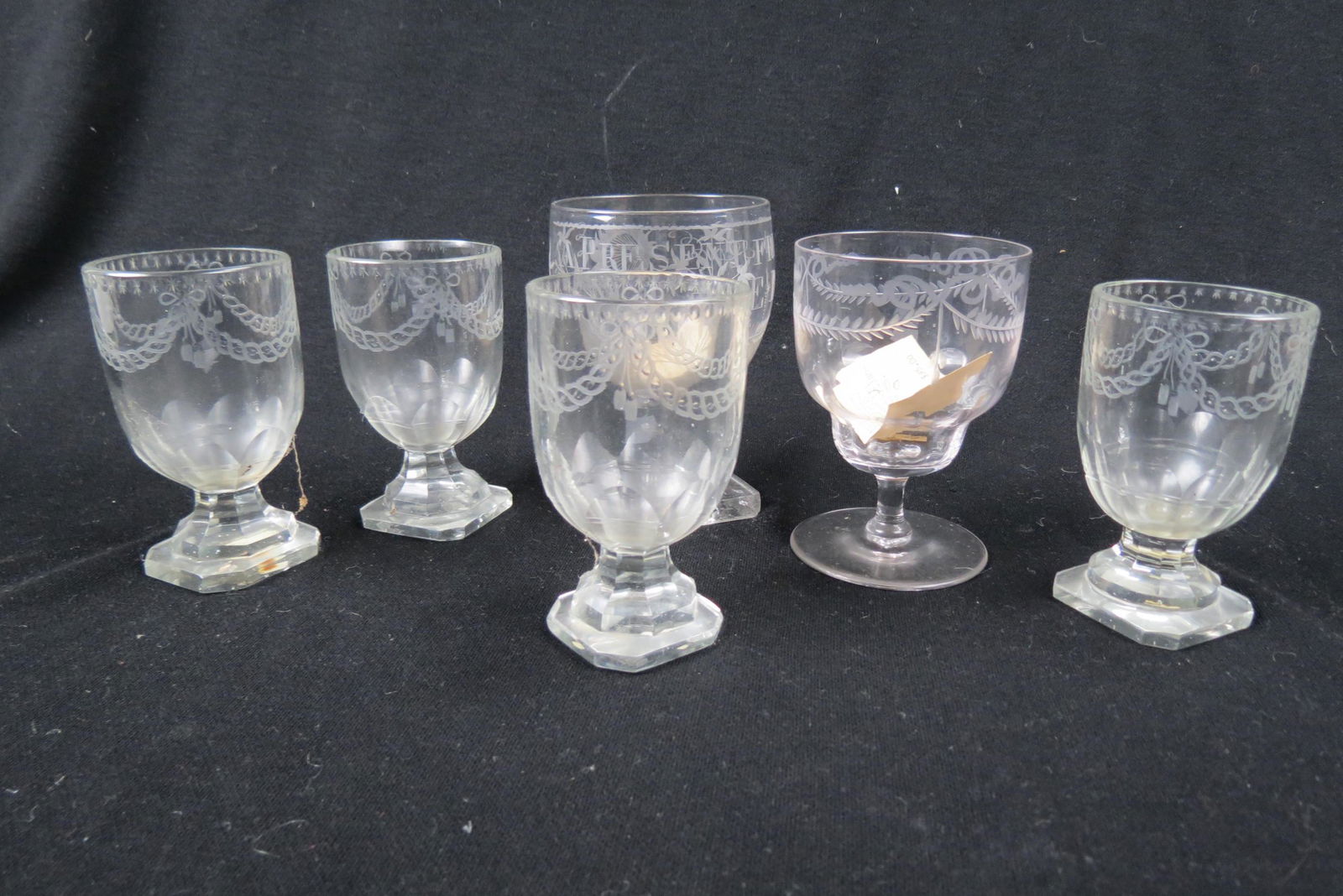 6 Early American Glass Rummers & Goblet, (1 of 8)