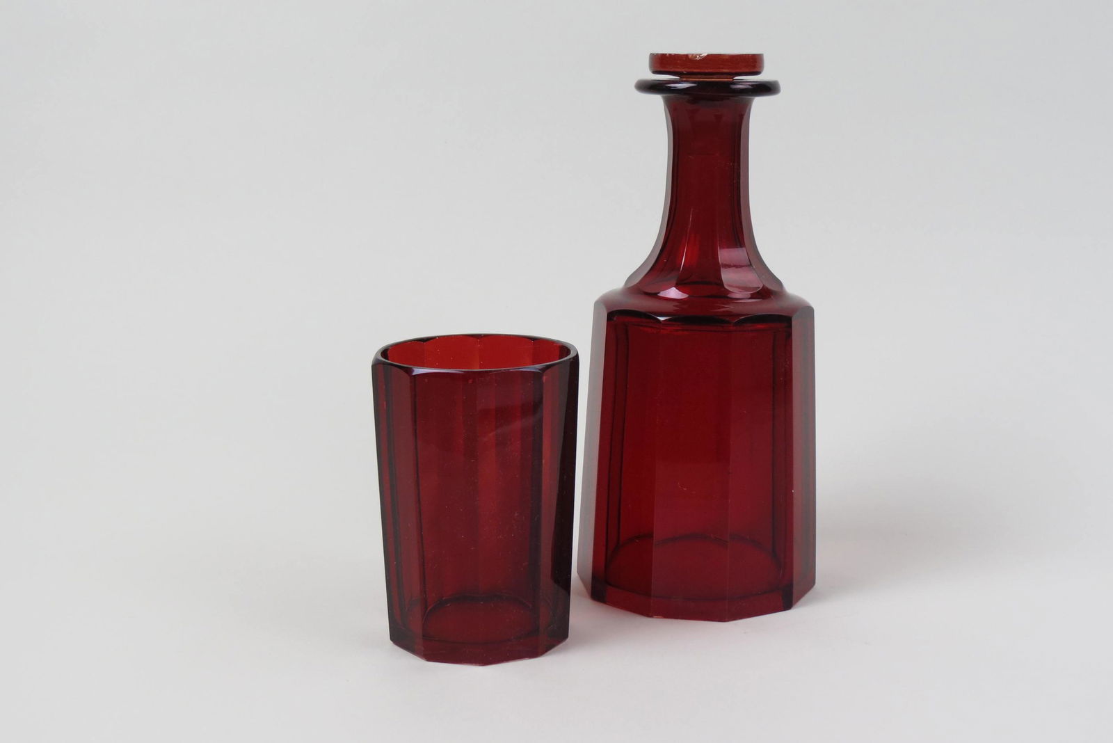 Bohemian Ruby Cut Glass "Tumble-Up Decanter, (1 of 3)