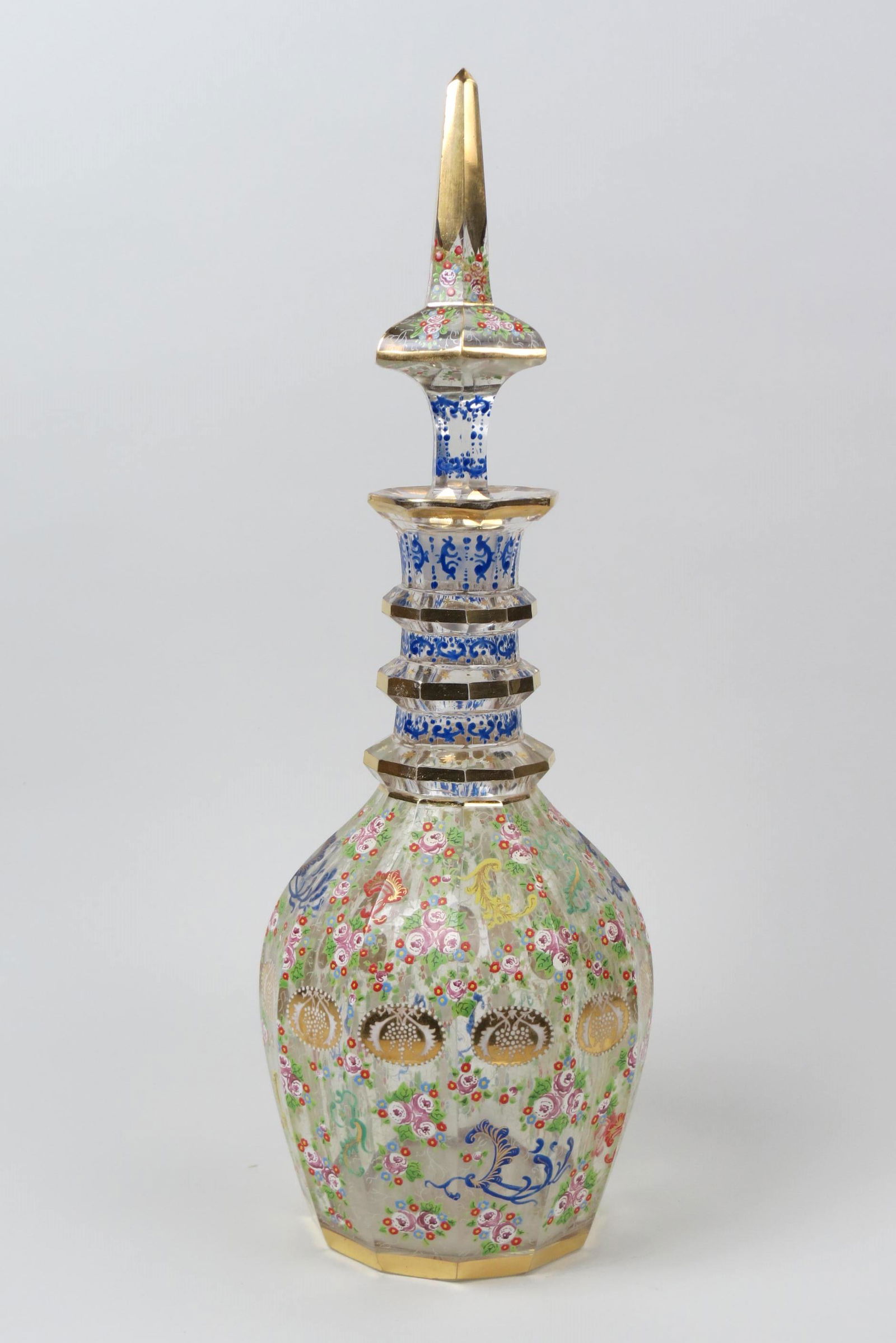 Large Bohemian Enameled Glass Decanter, (1 of 8)