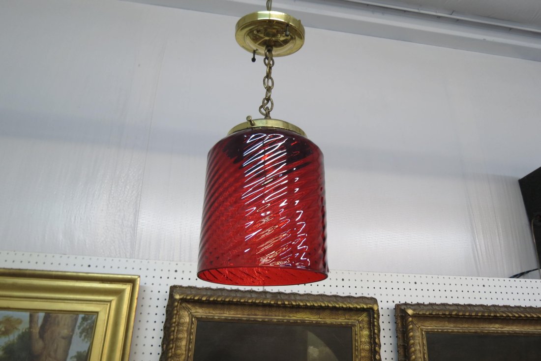 Cranberry Glass Hanging Light Fixture, foyer type, (1 of 3)