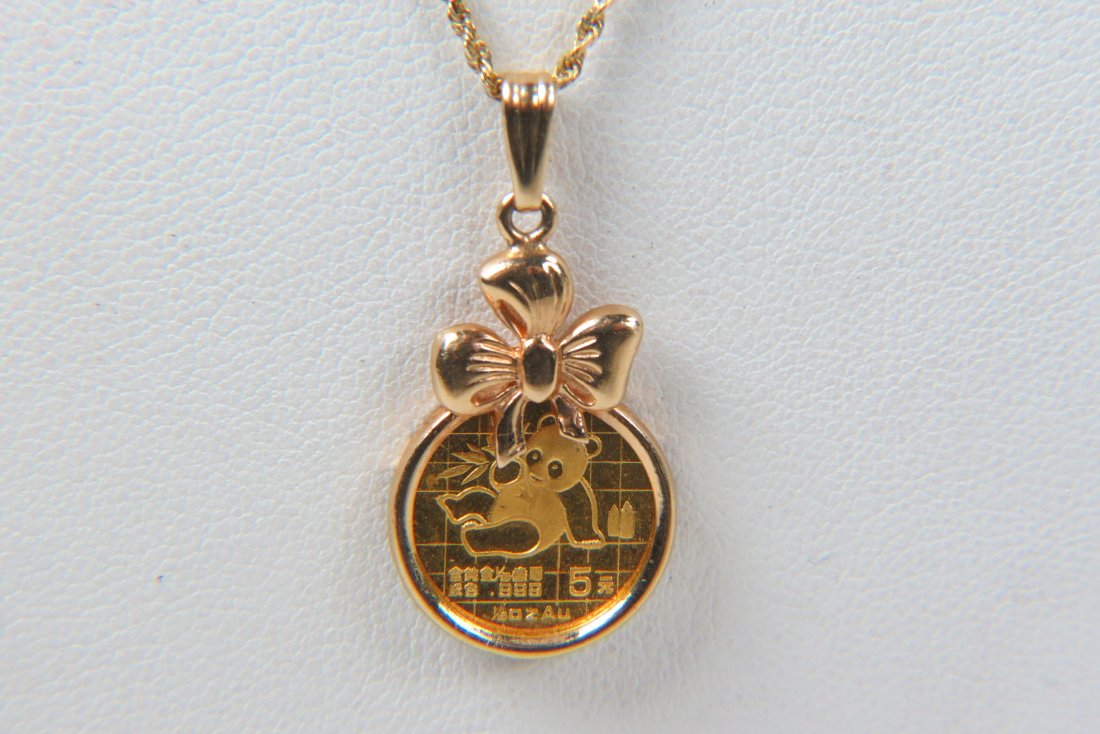Chinese Panda Gold Coin Pendant & Chain, (1 of 4)