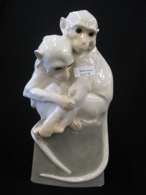 Weiner Werkstatte Austria Pottery Figurine: of two monkeys, #285, 12" tall, scarce.Established in 1903, the Wiener Werkstätte (engl.: Vienna Workshop) was a production community of visual artists. The workshop brought together architects, arti