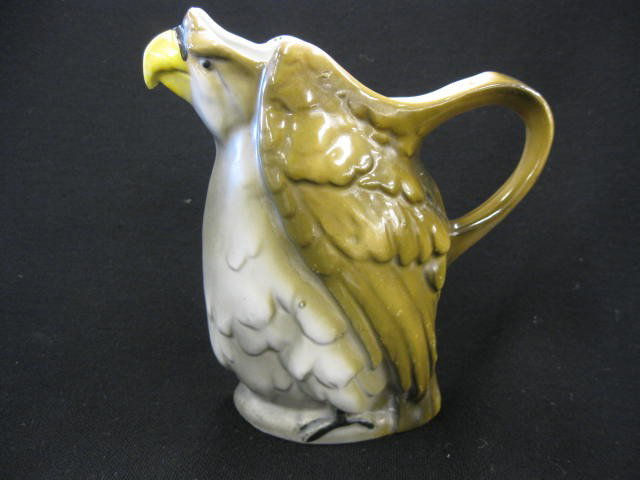 German Porcelain Figural Owl Pitcher,: handpainted, Royal Bayreuth style, 6".