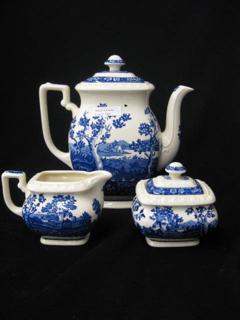 Villeroy & Boch Mettlach Coffee Set,: "Rusticana" pattern in rich blue, 8 3/4" pot, creamer & sugar.