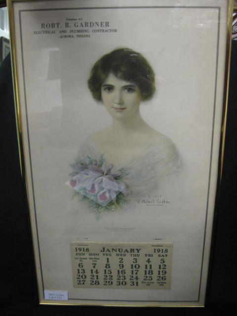 1918 Advertising Calendar, Young Lady: with verse, "Every girl's a princess when love shines in her eyes"