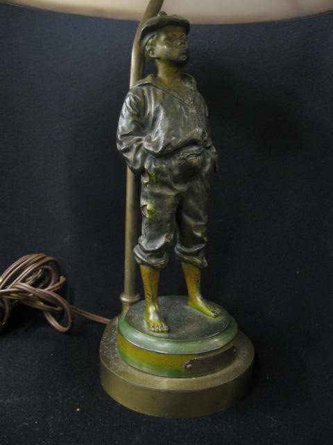Bronzed Figural Lamp of Young Boy,: "Whistler", 9 1/2" body.