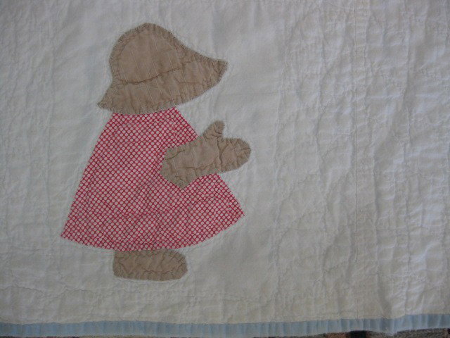 Sunbonnet Babies Handmade Quilt,: 72" square...Eulalie Osgood Grover, a local children's author, was probably best known as the creator of a series of reading primers for young readers centered around the characters known as the "Sunb