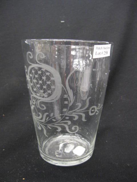 Steigel-type Glass Engraved Vase,: 6" tall, late 18th century, excellent...The next well-known type of American glass was that made by the German William Henry Stiegel in Manheim, Pennsylvania. Stiegel operated his glassworks from 1763