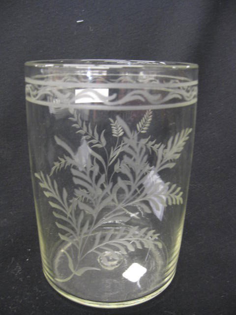Steigel-type Glass Engraved Vase, floral,: 6-1/2", late 18th century, excellent...The next well-known type of American glass was that made by the German William Henry Stiegel in Manheim, Pennsylvania. Stiegel operated his glassworks from 1763 