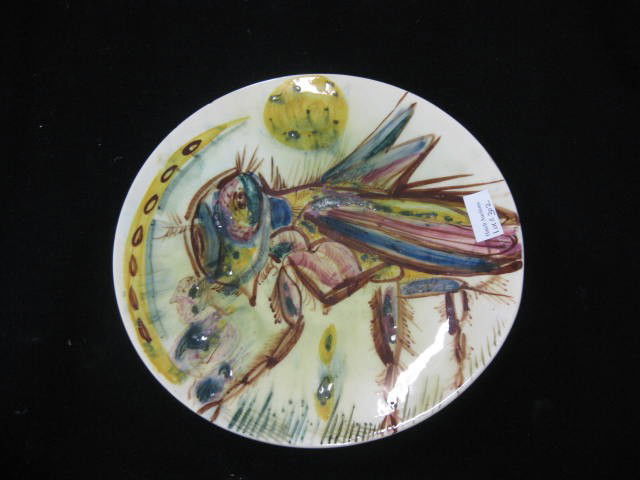 Nahum Tschacbasov Studio Pottery Plate,: handpainted fly decor by famous Russian artist, done while in California, 10" diameter, excellent....From 1930 until his death in 1984 Nahum Tschacbasov was a uniquely transformative artist. Inspired