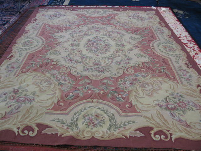 Chinese Aubusson Handmade Room Size: rug, fine floral decor, 9'8" x 7'7"