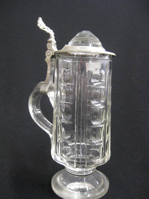 German Cut Crystal Stein, prism top,: pedestal base, 1/2 liter, 10" tall