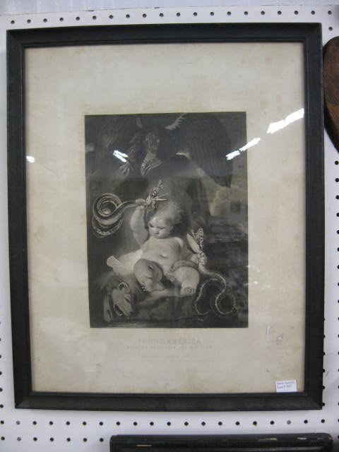Engraving, "Young America" , Crushing: rebellion, 1864, image area 12-1/2" x 9"