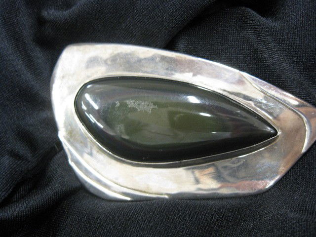 Sterling Silver Designer Brooch, abalone,: eye shape, 1-3/4" x 3-1/4", signed, 31 grams