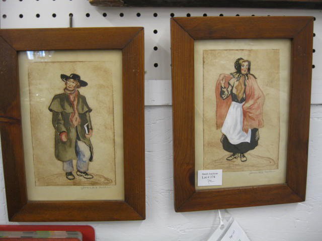 James M.K. Waldron, Watercolors,: Pennsylvania artist, Amish man and woman, image area 5" x 8"