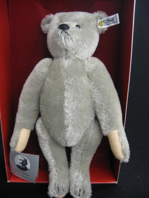 Steiff Plush Toy Bear, grey copy of the 1902: edition, still mint in original box, 12"