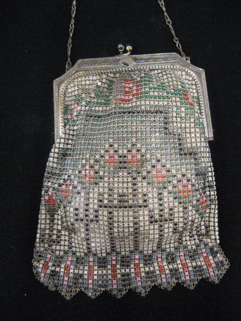 Whiting & Davis Mesh Evening Bag, enameled: deco design, 4-1/2" x 6"