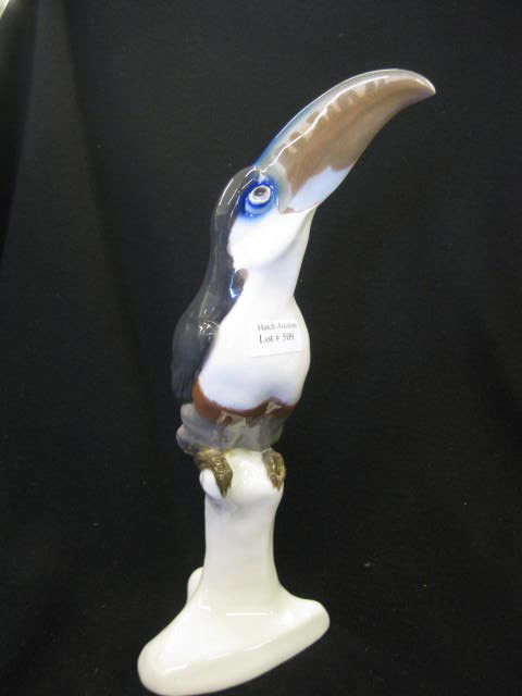 Meissen Porcelain Bird Figurine, Toucan, 12-1/2" t: 12-1/2" tall, crossed swords mark, repair where bird has been broken off the base