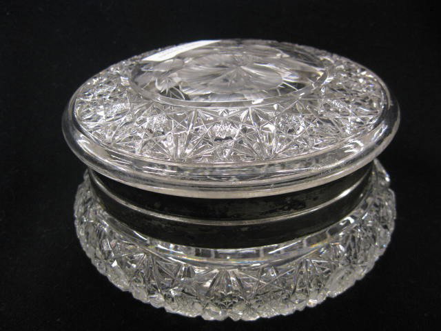 Cut Glass Dresser Box, fine floral and with beaded: with beaded top, 9"