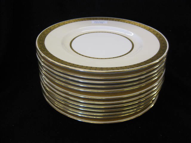 Set of 12 Minton Gold Encrusted Plates, fine borde: fine borders, 10", excellent