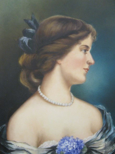 KPM Painting on Porcelain Plaque, young woman wea: woman wearing pearls, image area 8-1/2" x 11-1/2", excellent