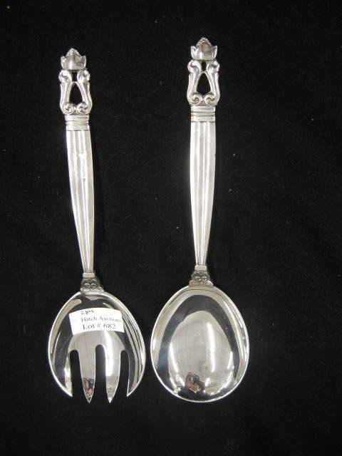 Georg Jensen "Acorn" Sterling Salad Set, famous Da: famous Danish silversmith, 8", excellent, no monogram, 170 grams