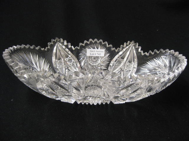 Fry "Trojan" pattern Cut Glass Oblong Dish,: 3" deep, 11-1/2" long, pinwheel decor, brilliant period..... In 1901 the H.C. Fry company was formed from the desire to keep experienced, trained glassworkers employed. The lack of work was the result