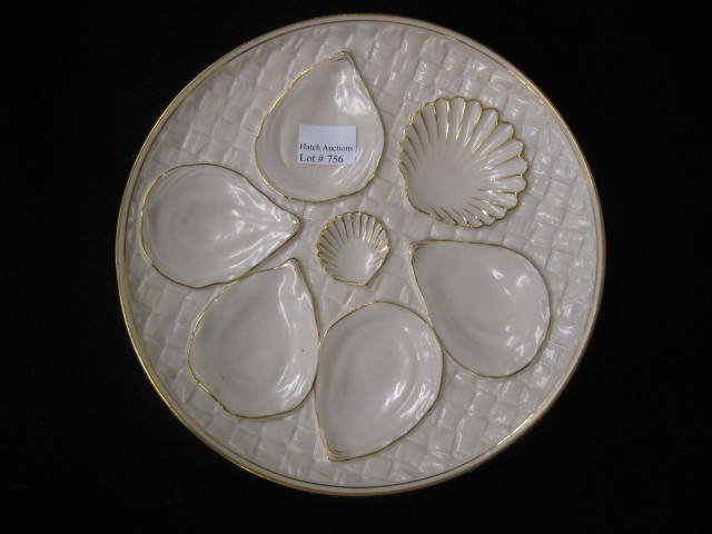 Royal Worcester Porcelain Oyster Plate,: basketweave background, ivory with gold trim, 8-1/2", signed, excellent... In 1751 an event of historic significance occurred on the banks of the River Severn in Worcester, England. Here, under the br