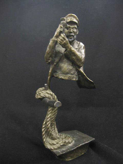 Mark Hopkins Bronze, sea captain with sextant,: sea captain with sextant, 10 3/4", well listed artist....In 1988, a promising young artist named Mark Hopkins started a foundry with a unique idea – he wanted to produce inexpensive bronze sculpture