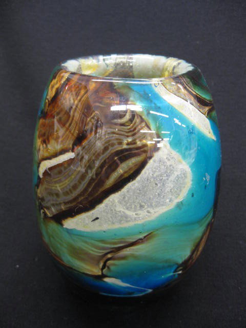 Art Glass Vase, mottled blue-green & browns, 6", s: mottled blue-green & browns, 6", signed, excellent.