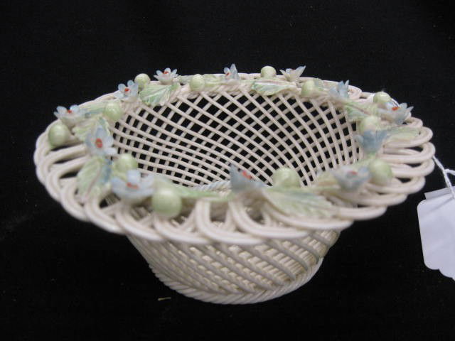 Irish Belleek Porcelain Basket, applied berry & fl: applied berry & floral, 5 3/4" diameter, 2 3/4" deep, excellent, amazing.... If necessity is the mother of invention, then luck must be its father! And who would know this better than the Irish? The u