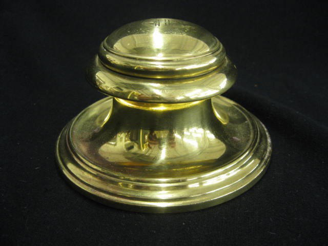 Bradley & Hubbard Brass Inkwell, deco era, signed: deco era, signed, 5" diameter.... The partnership of Nathaniel and William L. Bradley, Walter Hubbard, and Orson and Chitten Hatch began in Meriden, Connecticut in1852 as Bradley, Hatch & Company. Clo