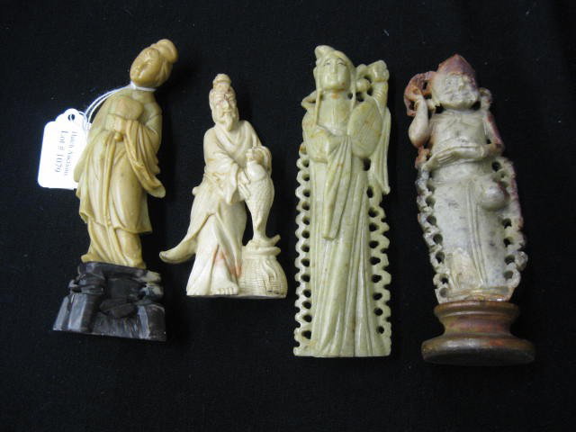 4 pcs. Chinese Carved Soapstone Figures, immortal: immortals & ladies, 4-1/2" to 6-3/8"