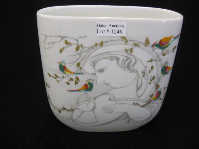 Bjorn Winblad Rosenthal Porcelain Vase, lady with: lady with birds, 6", excellent.