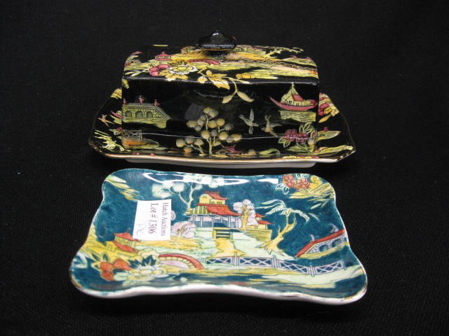 Royal Winton Butter Dish and pin tray,: Chinese decor, excellent.