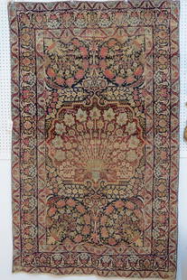 Antique Lavar Kerman Persian Handmade Rug,: outstanding floral designs, red and indigo in field, multi-border, 4'6" X 7'5".