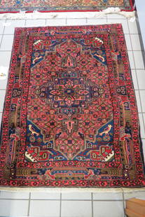 Fine Persian Handmade Rug ,: with birds and florals throughout, fine coloring, multi-border, 3'6" X 4'10".