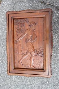 Italian Carved Tea Table with "Seed Sower",: carved figure below lift off glass lined serving tray, deeply carved trim and legs.