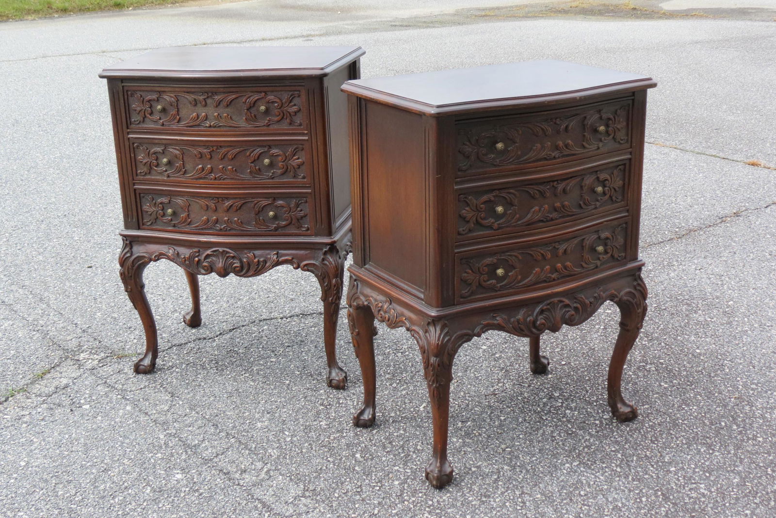 Pair of Carved Mahogany Bedside Cabinets, (1 of 3)