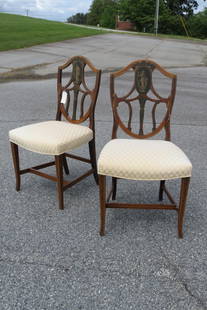 Pair of Adams Style Shield Back Chairs,: maiden in oval medallion, 37" tall backs.