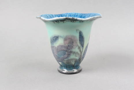 Rookwood Pottery Vase by Lorinda Epply, 1930,: Impressionist style floral decor with glossy butterfat type glaze, shape #2737, 5 1/2" tall, 6 1/2" diameter, excellent....Lorinda Epply was born in Cincinnati, Ohio on August 13, 1874. She