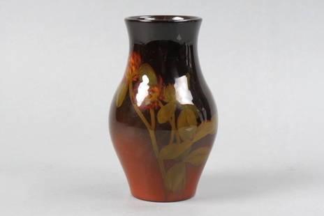 Rookwood Pottery Vase by Sallie E. Coyne, 1902,: mums, standard glaze, shape #483, 6 1/4", excellent.....Sarah Elizabeth Coyne, often called "Sallie", was born in 1876. She began working at the Rookwood Pottery in 1891 at the age of 15. In her
