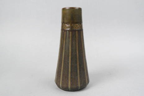 Rookwood Pottery Vase, 1906, Arts & Crafts,: ribbed panel and floral decor, browns, shape #1169, 7 1/2", excellent.