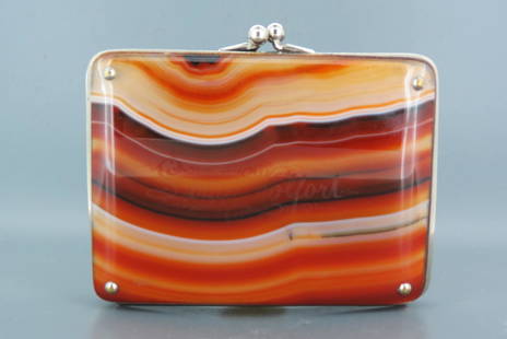 Agate Purse or Case,: silk lined with compartments, 2 1/2" X 3 1/2", late 19th century, excellent.