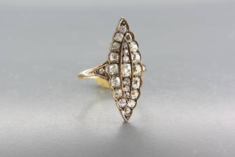 Antique Diamond & 14K Gold Ring,: 25 old mine cut diamonds totaling 2 carats in Georgian style yellow gold with silver trim setting, with appraisal of $4,500.00, currently size 8.