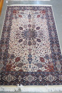 Tabriz Persian Handmade Rug,: elaborate floral designs with trailing vine, ivory field, 4'1" X 6'4".