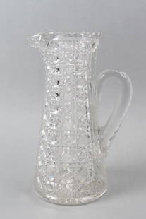 Cut Glass Tall Pitcher,: Harvard or Russian style overall cutwork, 12" tall, brilliant period.