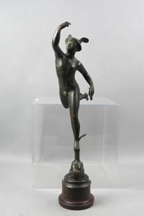 Bronze Statue of Mercury,: on wooden base, 23" tall.